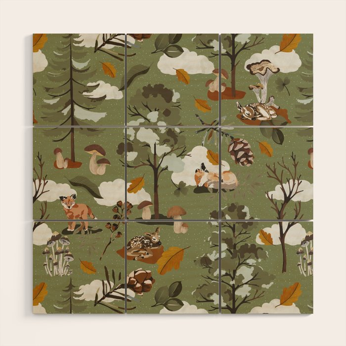 Baby animals in the leafy forest G Wood Wall Art Gallery Image 1
