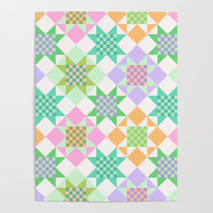 Checkerboard Quilt - Pastel Colors Poster Gallery Image 1
