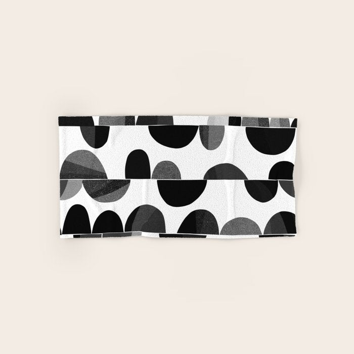 Mid Century Abstract cut-out Pebbles 3. Black and white Bath Towel Gallery Image 1