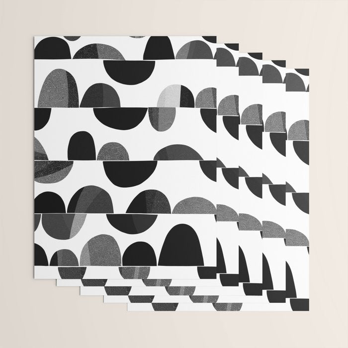 Mid Century Abstract cut-out Pebbles 3. Black and white Wrapping Paper Gallery Image 3