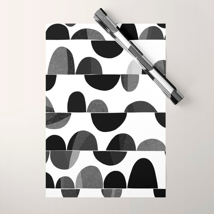 Mid Century Abstract cut-out Pebbles 3. Black and white Wrapping Paper Gallery Image 1