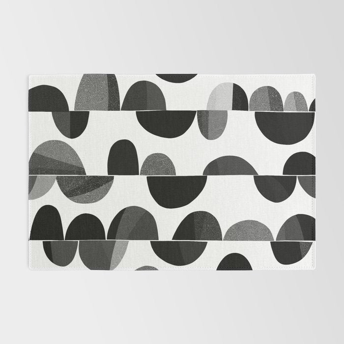 Mid Century Abstract cut-out Pebbles 3. Black and white Rug Gallery Image 2