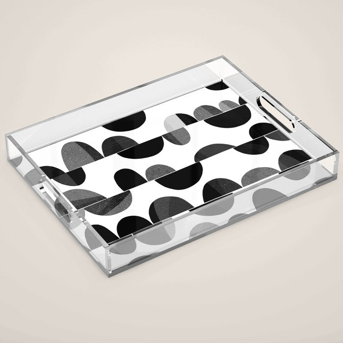 Mid Century Abstract cut-out Pebbles 3. Black and white Acrylic Tray Gallery Image 1