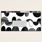 Mid Century Abstract cut-out Pebbles 3. Black and white Desk Mat Gallery Image 1