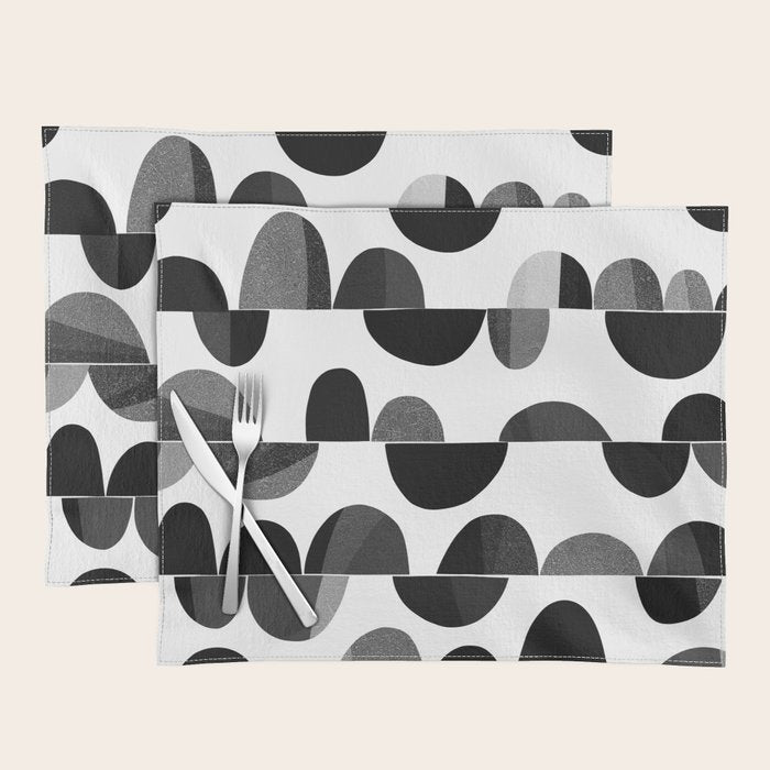 Mid Century Abstract cut-out Pebbles 3. Black and white Placemat Gallery Image 1