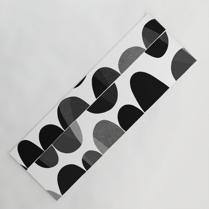 Mid Century Abstract cut-out Pebbles 3. Black and white Yoga Mat Gallery Image 1