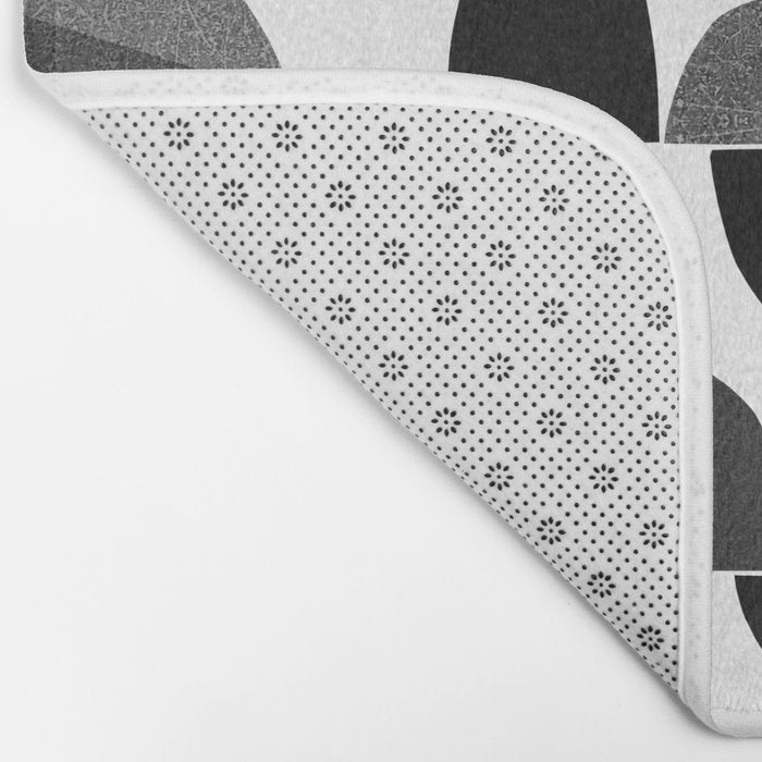 Mid Century Abstract cut-out Pebbles 3. Black and white Bath Mat Gallery Image 2