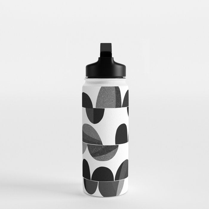 Mid Century Abstract cut-out Pebbles 3. Black and white Water Bottle Gallery Image 3