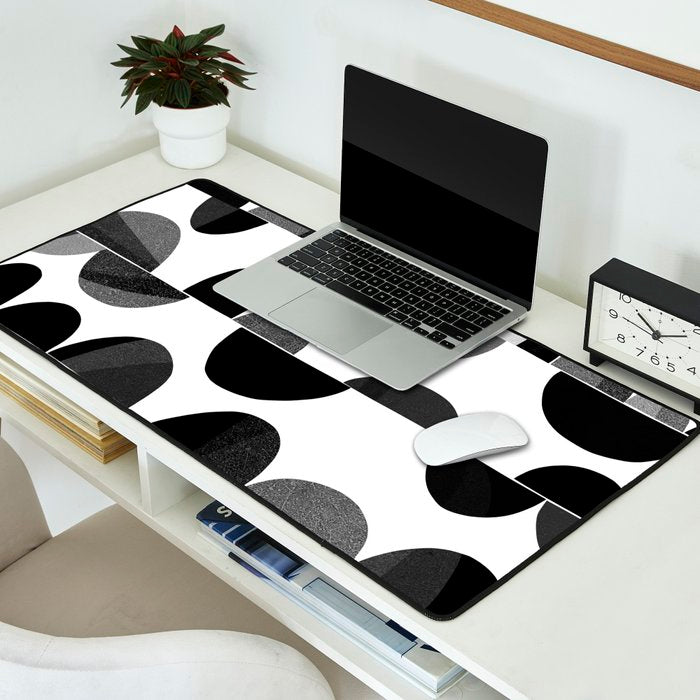 Mid Century Abstract cut-out Pebbles 3. Black and white Desk Mat Gallery Image 2