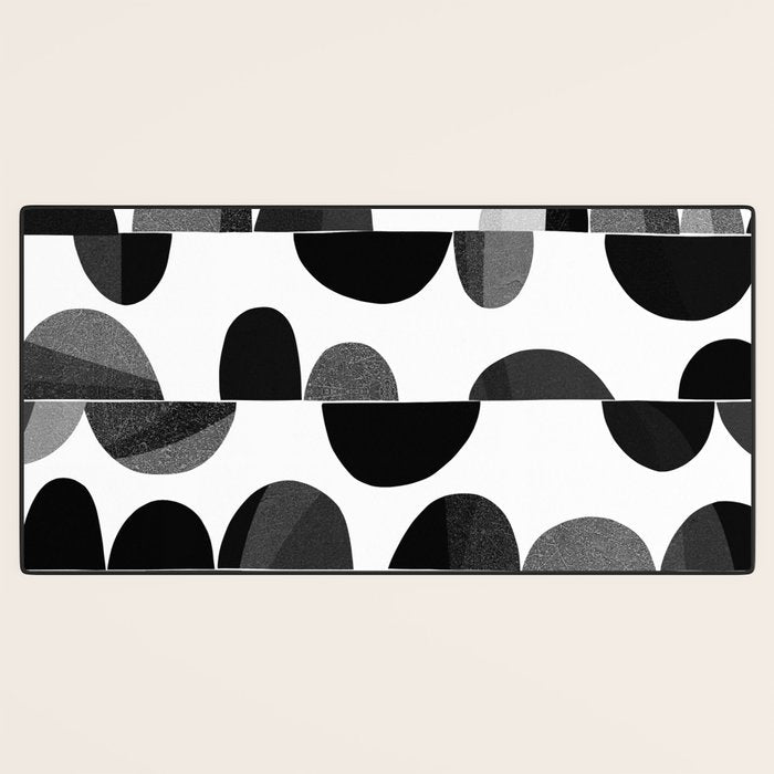 Mid Century Abstract cut-out Pebbles 3. Black and white Desk Mat Gallery Image 3
