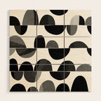Mid Century Abstract cut-out Pebbles 3. Black and white Wood Wall Art Gallery Image 1