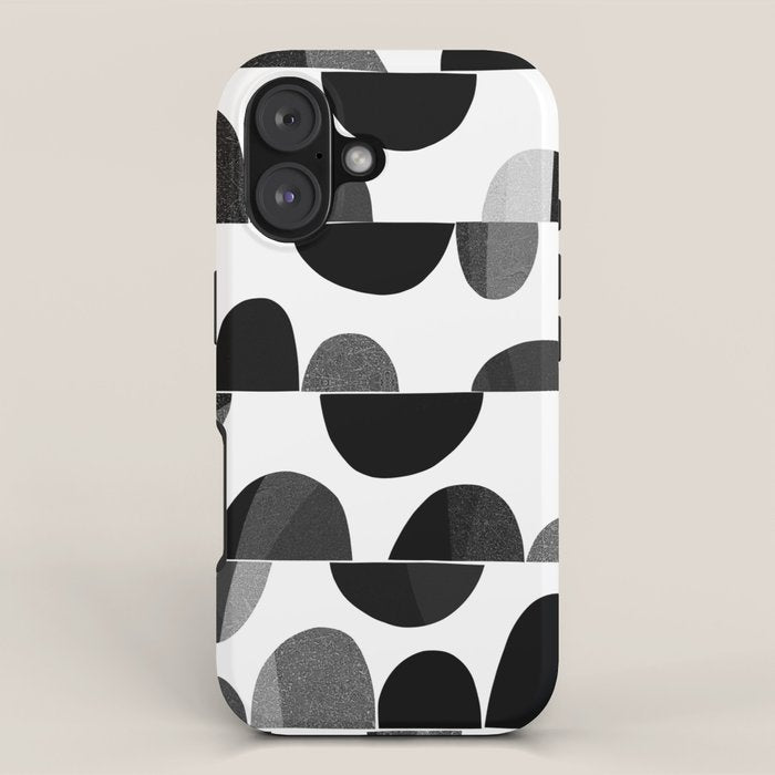 Mid Century Abstract cut-out Pebbles 3. Black and white iPhone Case Gallery Image 1
