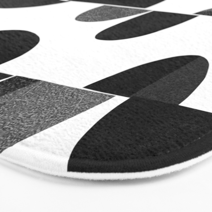 Mid Century Abstract cut-out Pebbles 3. Black and white Bath Mat Gallery Image 3