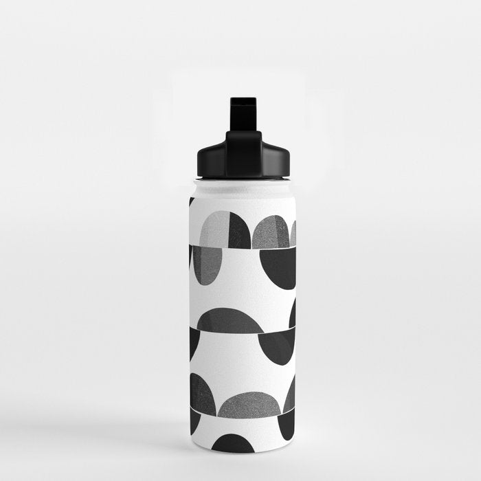 Mid Century Abstract cut-out Pebbles 3. Black and white Water Bottle Gallery Image 2