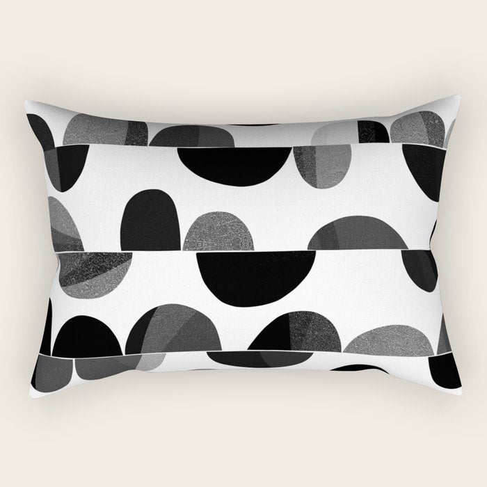 Mid Century Abstract cut-out Pebbles 3. Black and white Rectangular Pillow Gallery Image 2