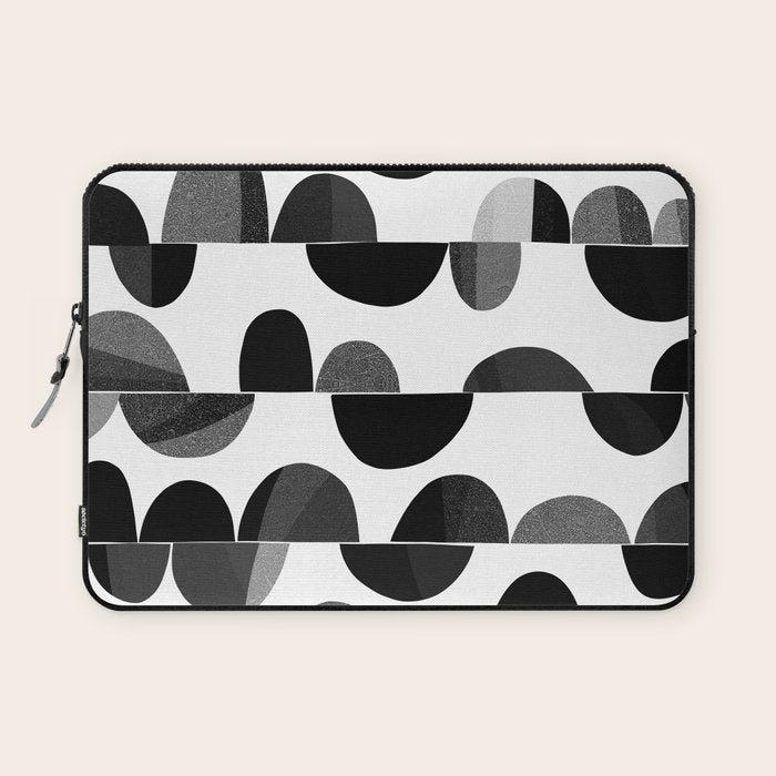 Mid Century Abstract cut-out Pebbles 3. Black and white Laptop Sleeve Gallery Image 1