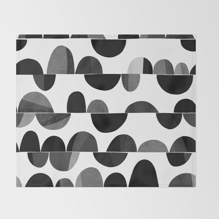 Mid Century Abstract cut-out Pebbles 3. Black and white Throw Blanket Gallery Image 2