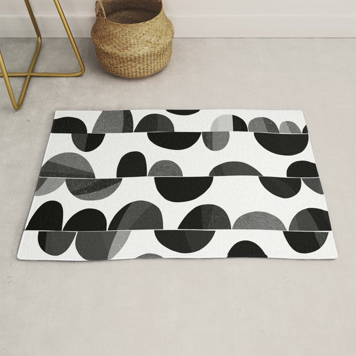 Mid Century Abstract cut-out Pebbles 3. Black and white Rug Gallery Image 1