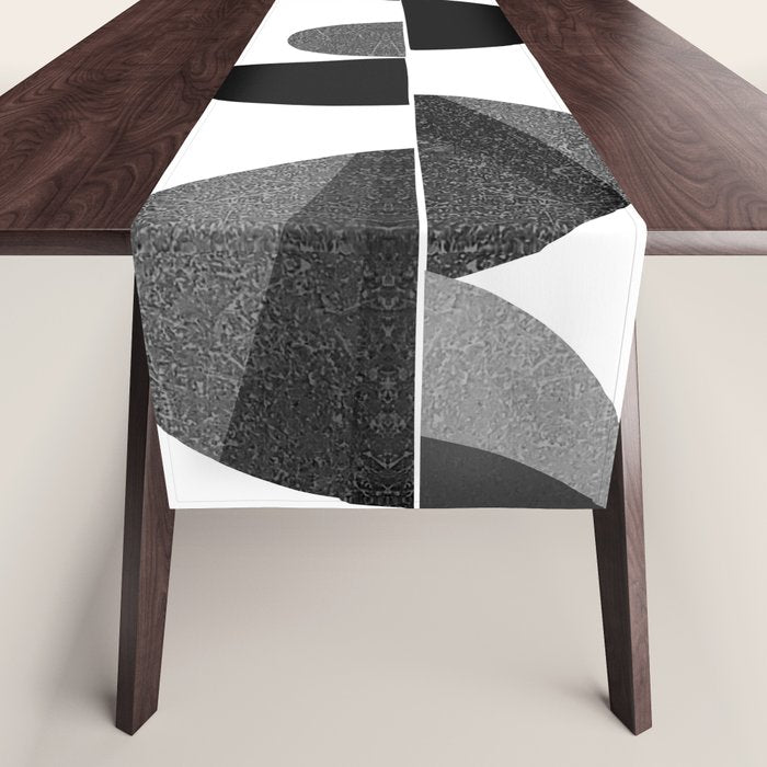 Mid Century Abstract cut-out Pebbles 3. Black and white Table Runner Gallery Image 1