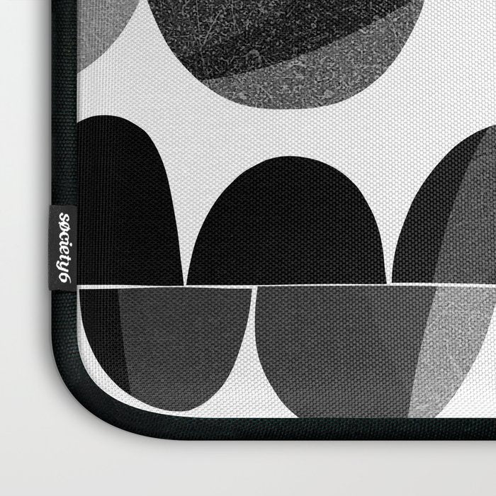 Mid Century Abstract cut-out Pebbles 3. Black and white Laptop Sleeve Gallery Image 3