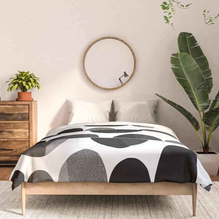 Mid Century Abstract cut-out Pebbles 3. Black and white Comforter Gallery Image 3