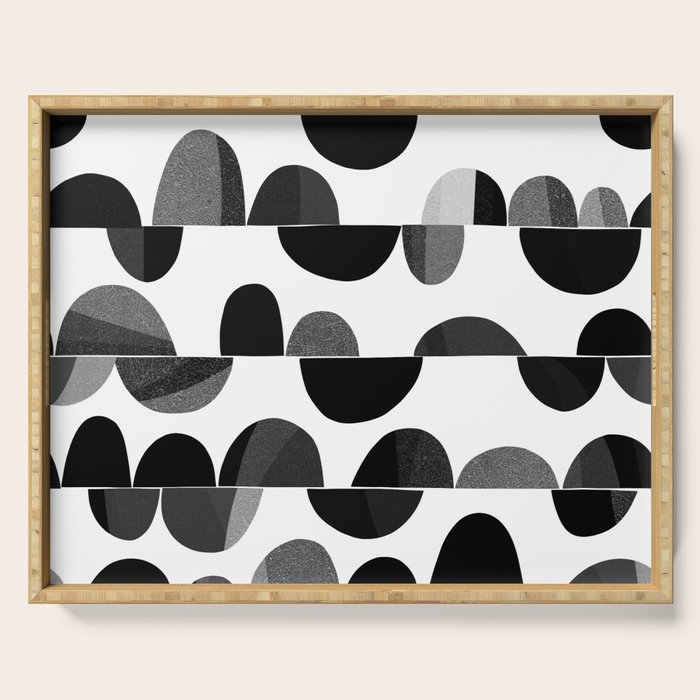 Mid Century Abstract cut-out Pebbles 3. Black and white Serving Tray Gallery Image 1