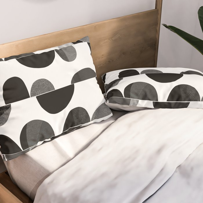 Mid Century Abstract cut-out Pebbles 3. Black and white Pillow Sham Gallery Image 2