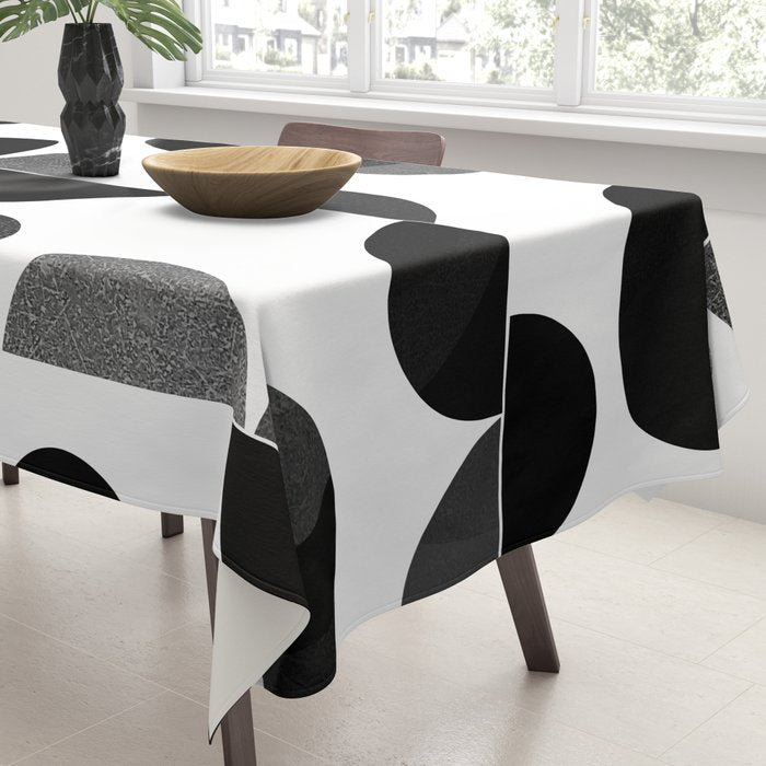 Mid Century Abstract cut-out Pebbles 3. Black and white Tablecloth Gallery Image 3