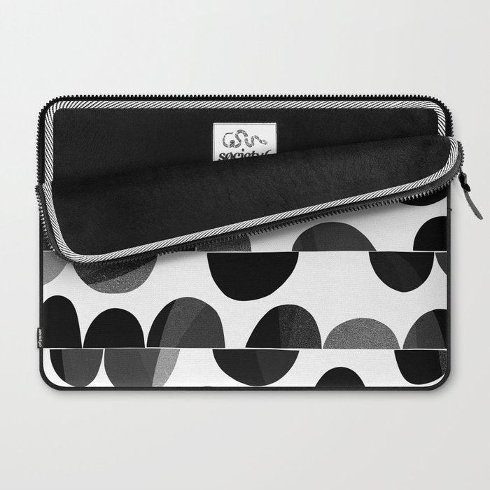 Mid Century Abstract cut-out Pebbles 3. Black and white Laptop Sleeve Gallery Image 2