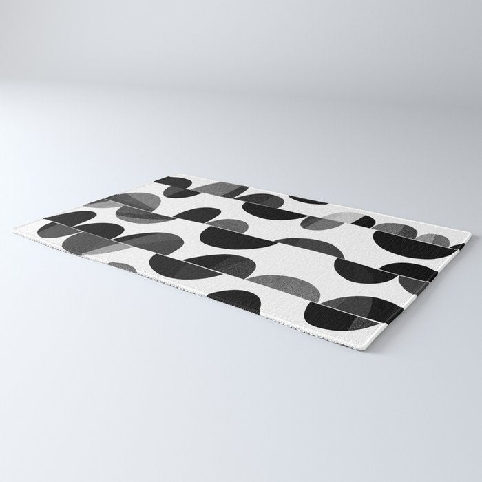 Mid Century Abstract cut-out Pebbles 3. Black and white Rug Gallery Image 3