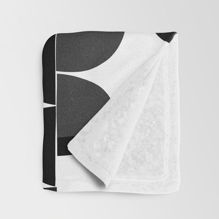 Mid Century Abstract cut-out Pebbles 3. Black and white Throw Blanket Gallery Image 3