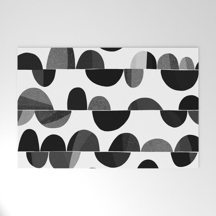 Mid Century Abstract cut-out Pebbles 3. Black and white Welcome Mat Gallery Image 1