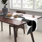 Mid Century Abstract cut-out Pebbles 3. Black and white Table Runner Gallery Image 2