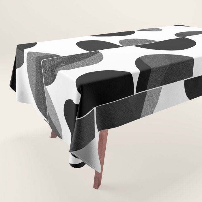 Mid Century Abstract cut-out Pebbles 3. Black and white Tablecloth Gallery Image 1