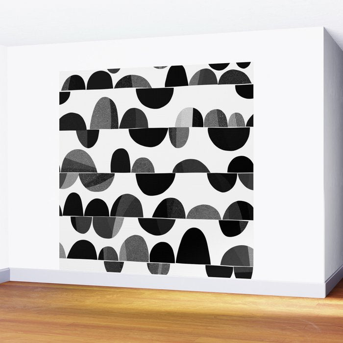 Mid Century Abstract cut-out Pebbles 3. Black and white Wall Mural Gallery Image 2