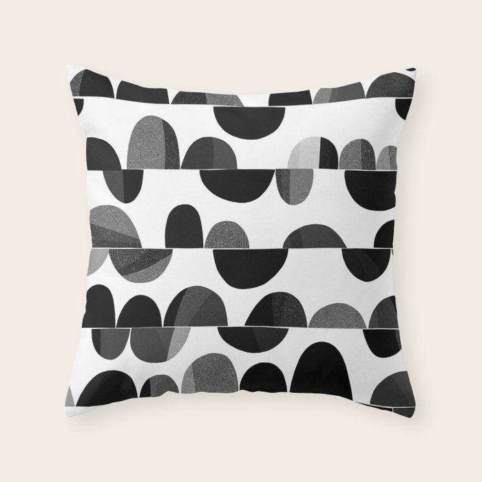 Mid Century Abstract cut-out Pebbles 3. Black and white Throw Pillow Gallery Image 6