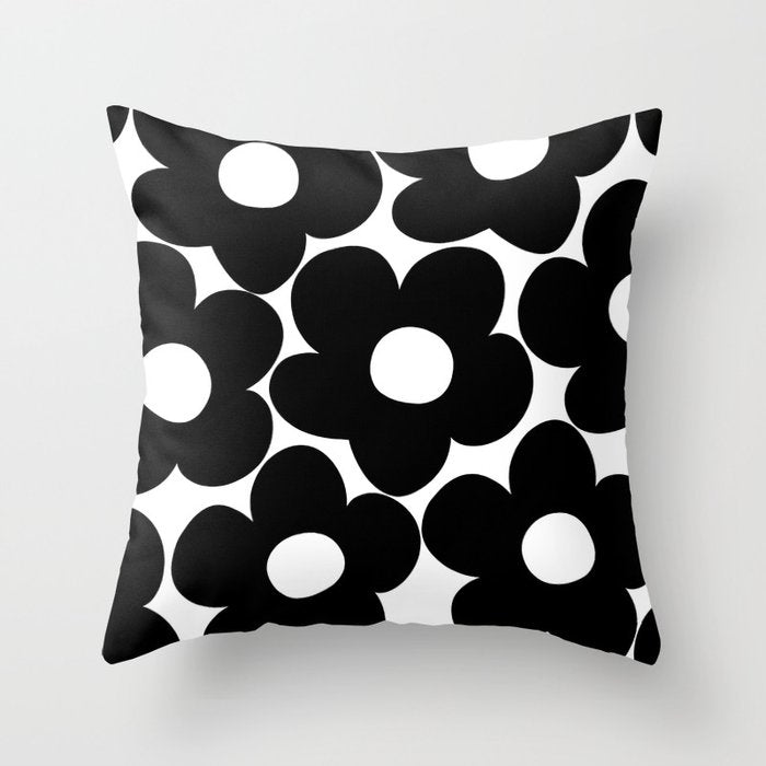 Black & White Retro Daisies #1 #decor #art #society6 Throw Pillow Gallery Image 6