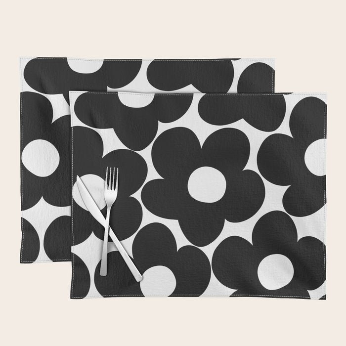 Black & White Retro Daisies #1 #decor #art #society6 Placemat Gallery Image 1