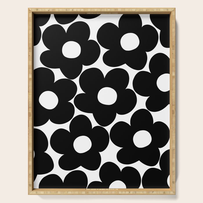 Black & White Retro Daisies #1 #decor #art #society6 Serving Tray Gallery Image 1