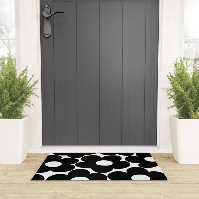 Black & White Retro Daisies #1 #decor #art #society6 Welcome Mat Gallery Image 3