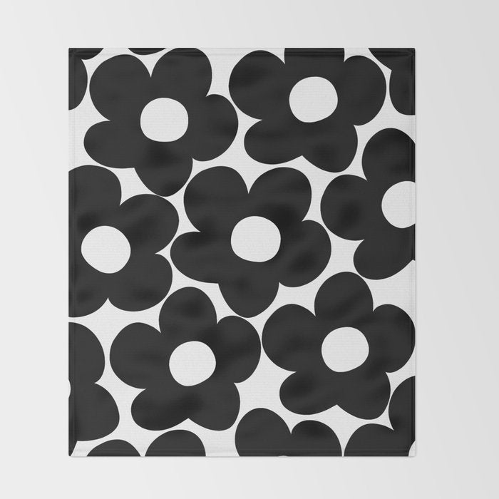 Black & White Retro Daisies #1 #decor #art #society6 Throw Blanket Gallery Image 2