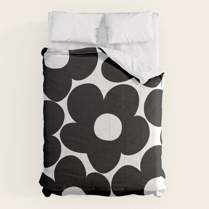 Black & White Retro Daisies #1 #decor #art #society6 Comforter Gallery Image 1