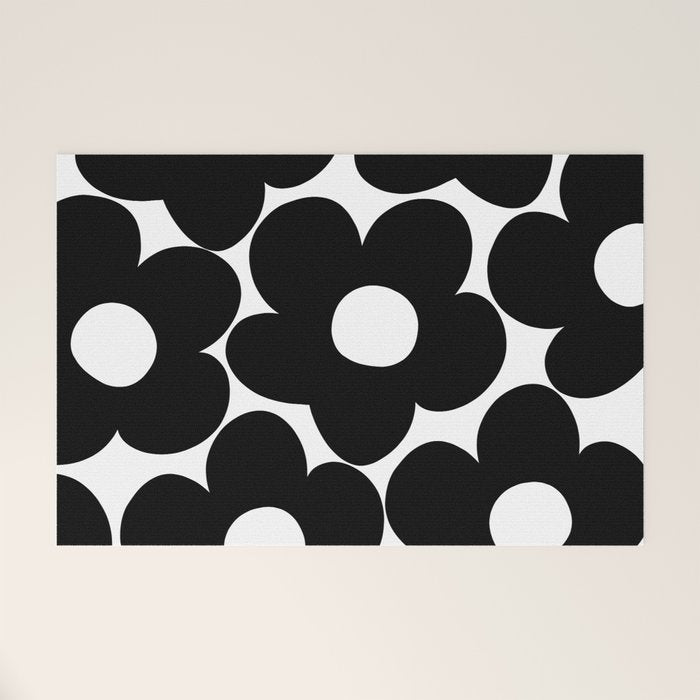 Black & White Retro Daisies #1 #decor #art #society6 Welcome Mat Gallery Image 1