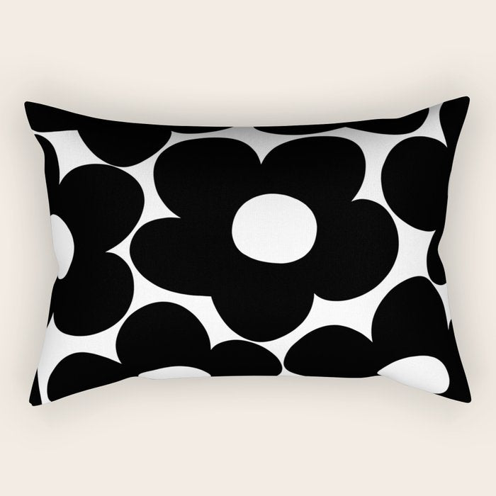Black & White Retro Daisies #1 #decor #art #society6 Rectangular Pillow Gallery Image 1