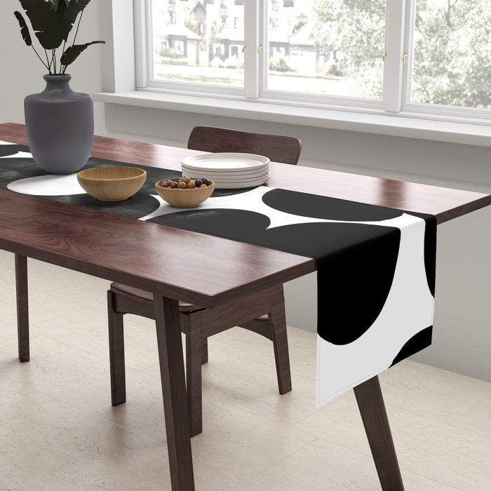 Black & White Retro Daisies #1 #decor #art #society6 Table Runner Gallery Image 2