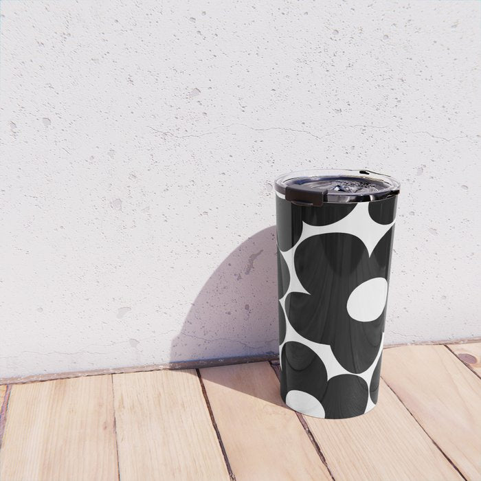 Black & White Retro Daisies #1 #decor #art #society6 Travel Mug Gallery Image 4