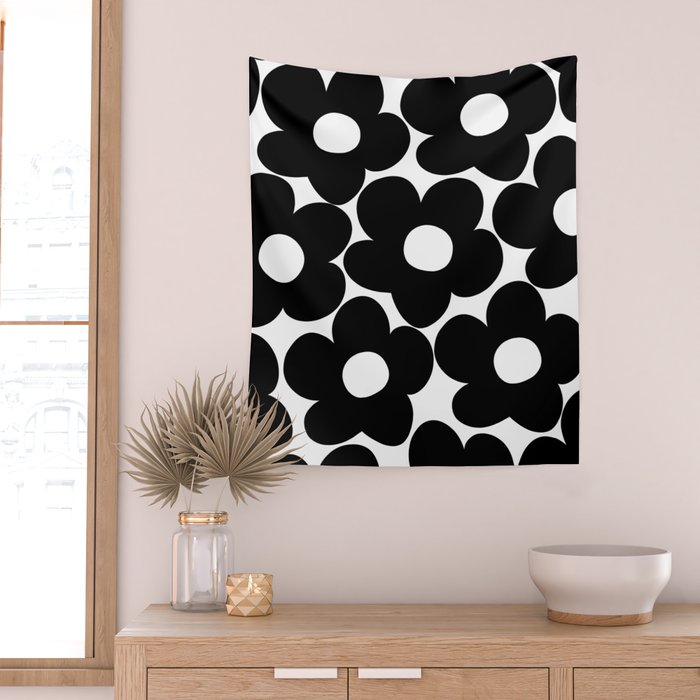 Black & White Retro Daisies #1 #decor #art #society6 Wall Tapestry Gallery Image 2