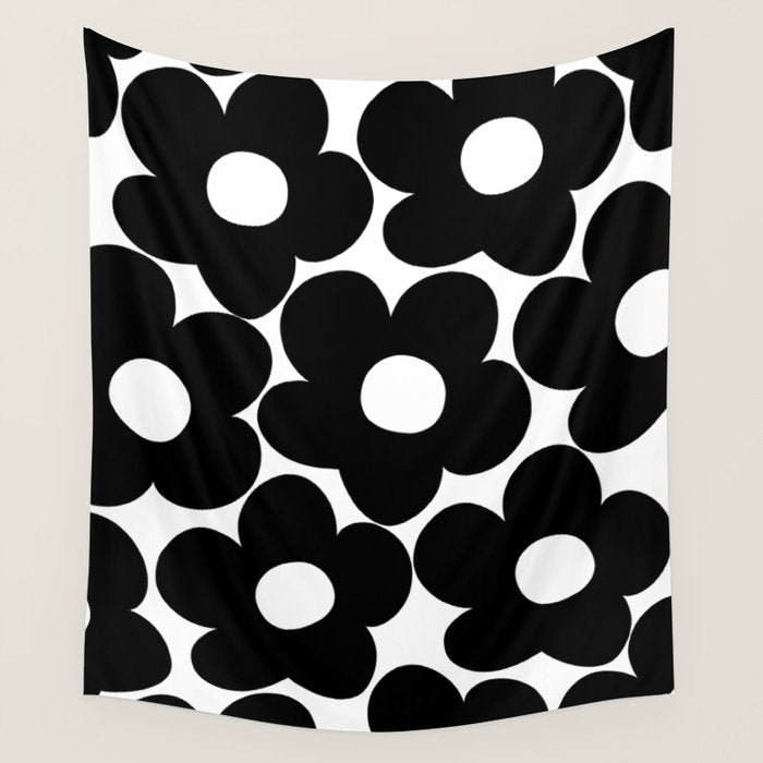 Black & White Retro Daisies #1 #decor #art #society6 Wall Tapestry Gallery Image 4