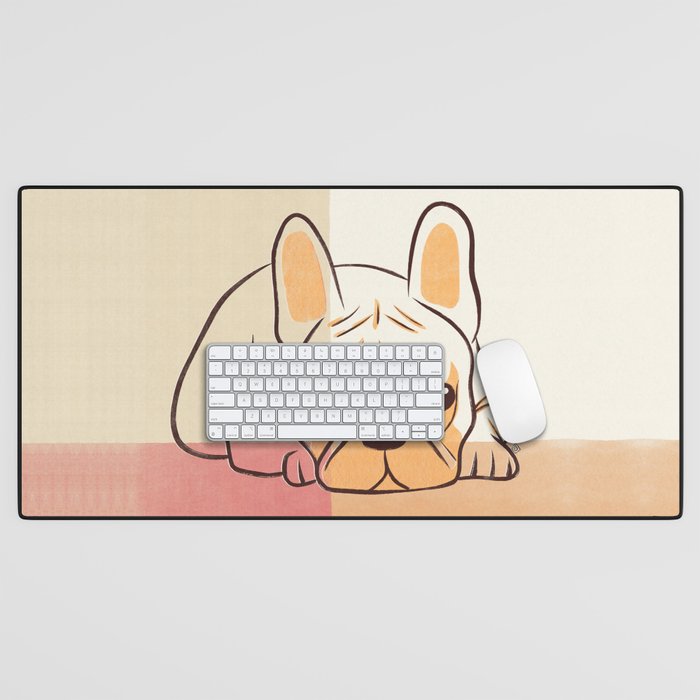 Adorable French Bulldog - Playful Dog Design in Neutral Tones Desk Mat Gallery Image 1