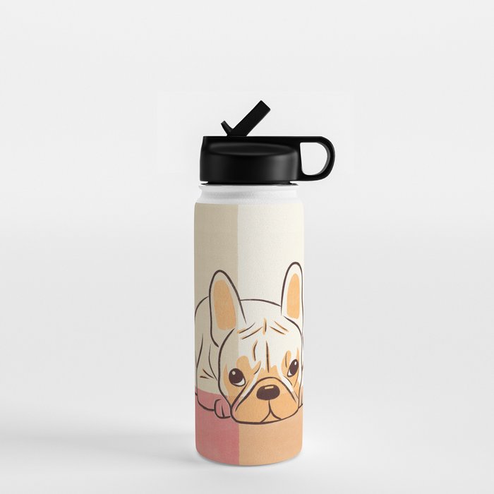Adorable French Bulldog - Playful Dog Design in Neutral Tones Water Bottle Gallery Image 1